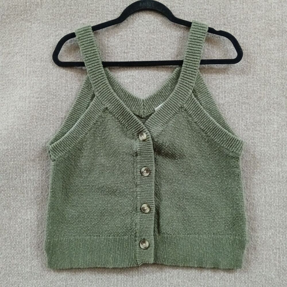 Madewell Wakefield Button-Front Sweater Tank Women's Large Green Textured